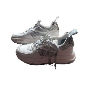 P448‎ Unisex High Top Sneakers White Print Mens 9-9.5 US 42 EU Womens 11-11.5